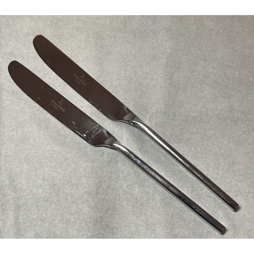 2 Villeroy & Boch NEW WAVE Dinner Knives Glossy 18/10 Stainless Flatware EUC